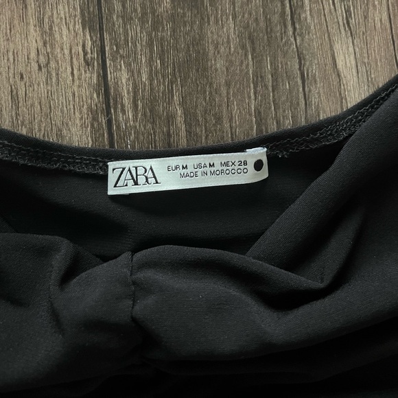 NWOT Zara Black Ruched Spaghetti Strap Cropped Tank Sz M - Picture 3 of 4
